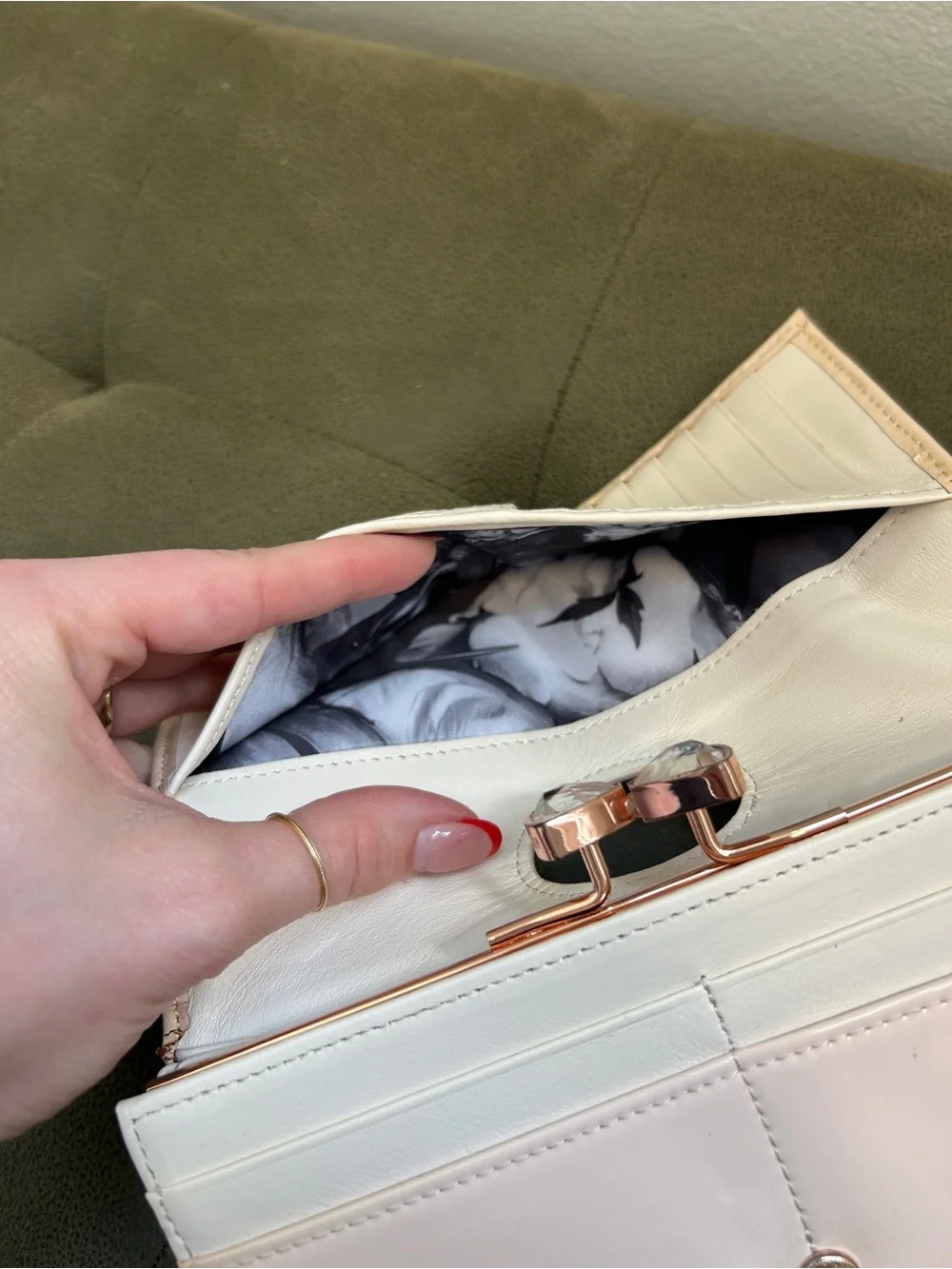 Ted Baker Glossy Patent Clutch in Light Cream